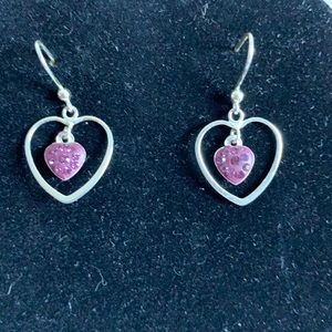 Sterling Silver and Purple Crystals Heart Earrings